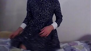Secretary crossdresser sexy in erotic shirt dress