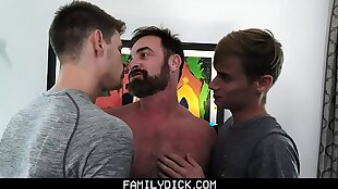 FamilyDick - Hairy Guy Fucks Both His Stepsons In A Hot Threesome